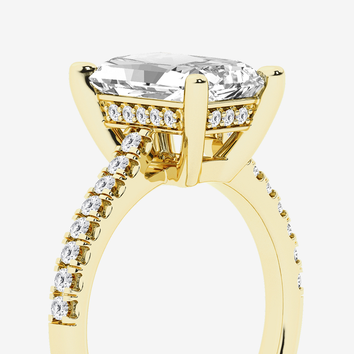 3 1/3 ctw Radiant Lab Grown Diamond Hidden Halo Engagement Ring 18K Yellow Gold, E, VS1