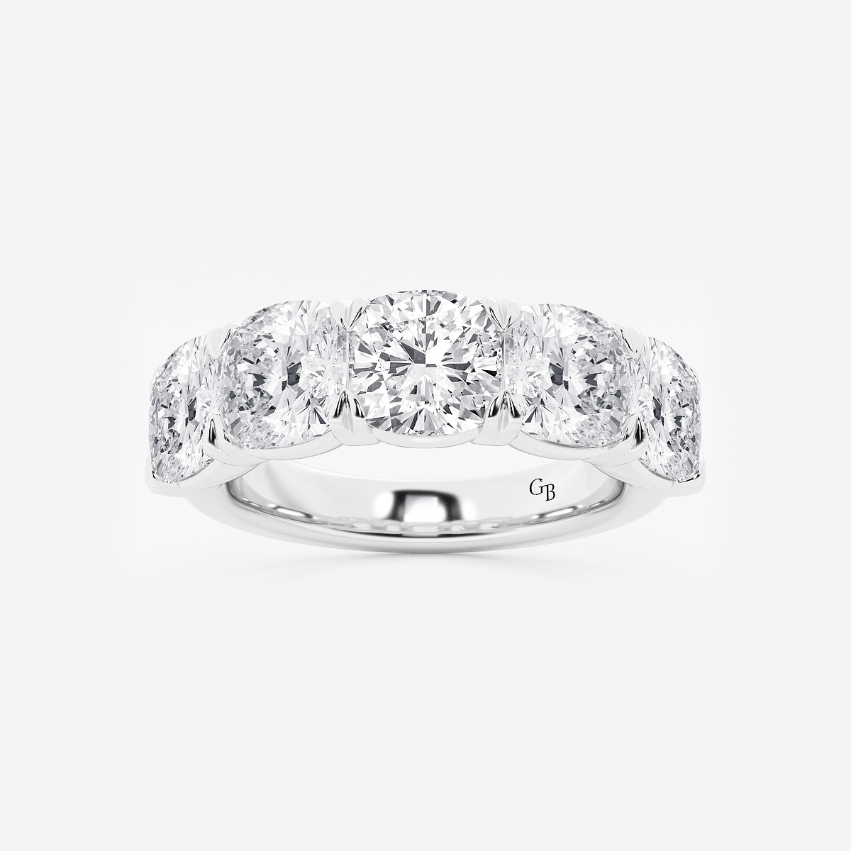 5 ctw Cushion Lab Grown Diamond Five-Stone Anniversary Band Platinum, E+, VS1+