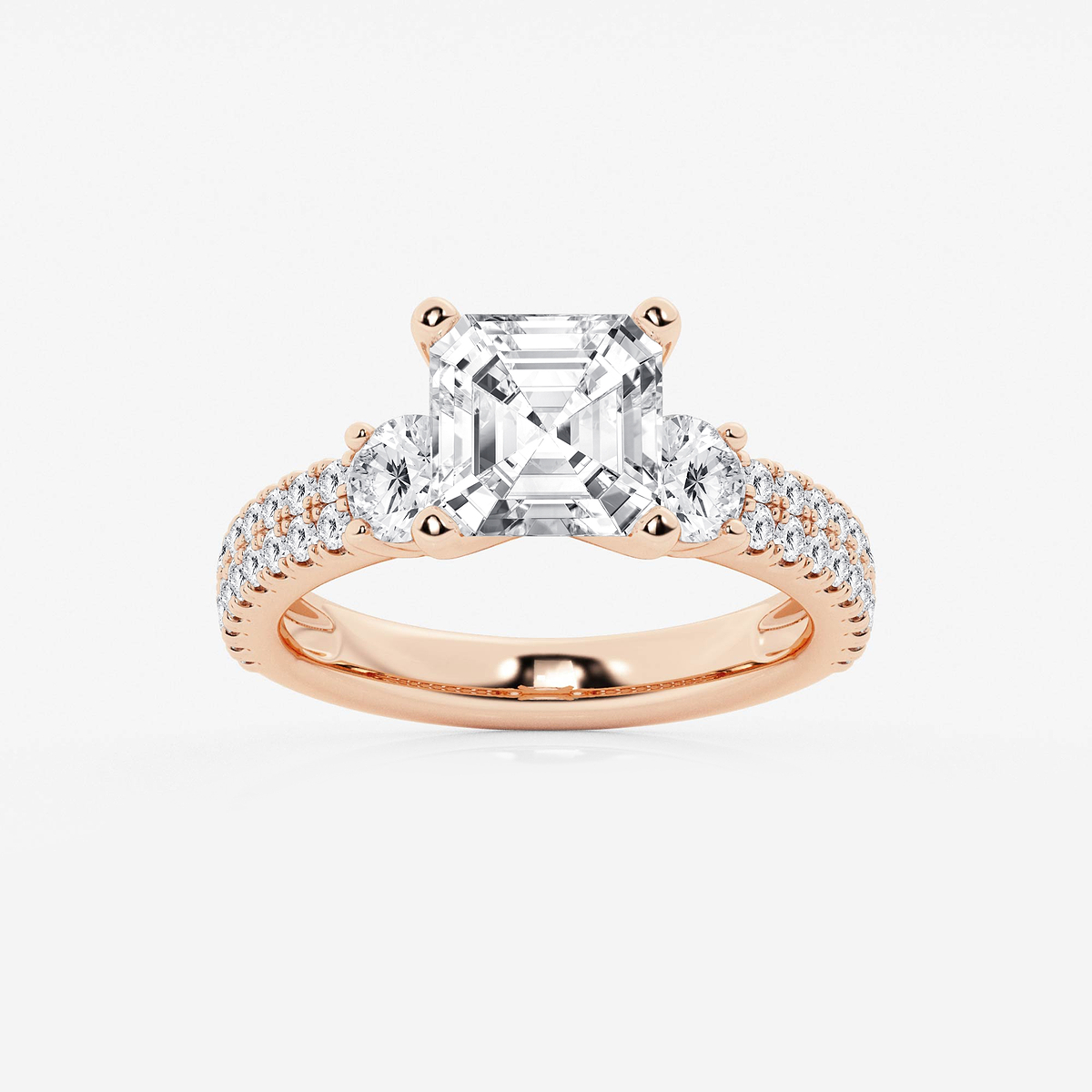 4 ctw Asscher Lab Grown Diamond Engagement Ring with Double Row Side Accents
