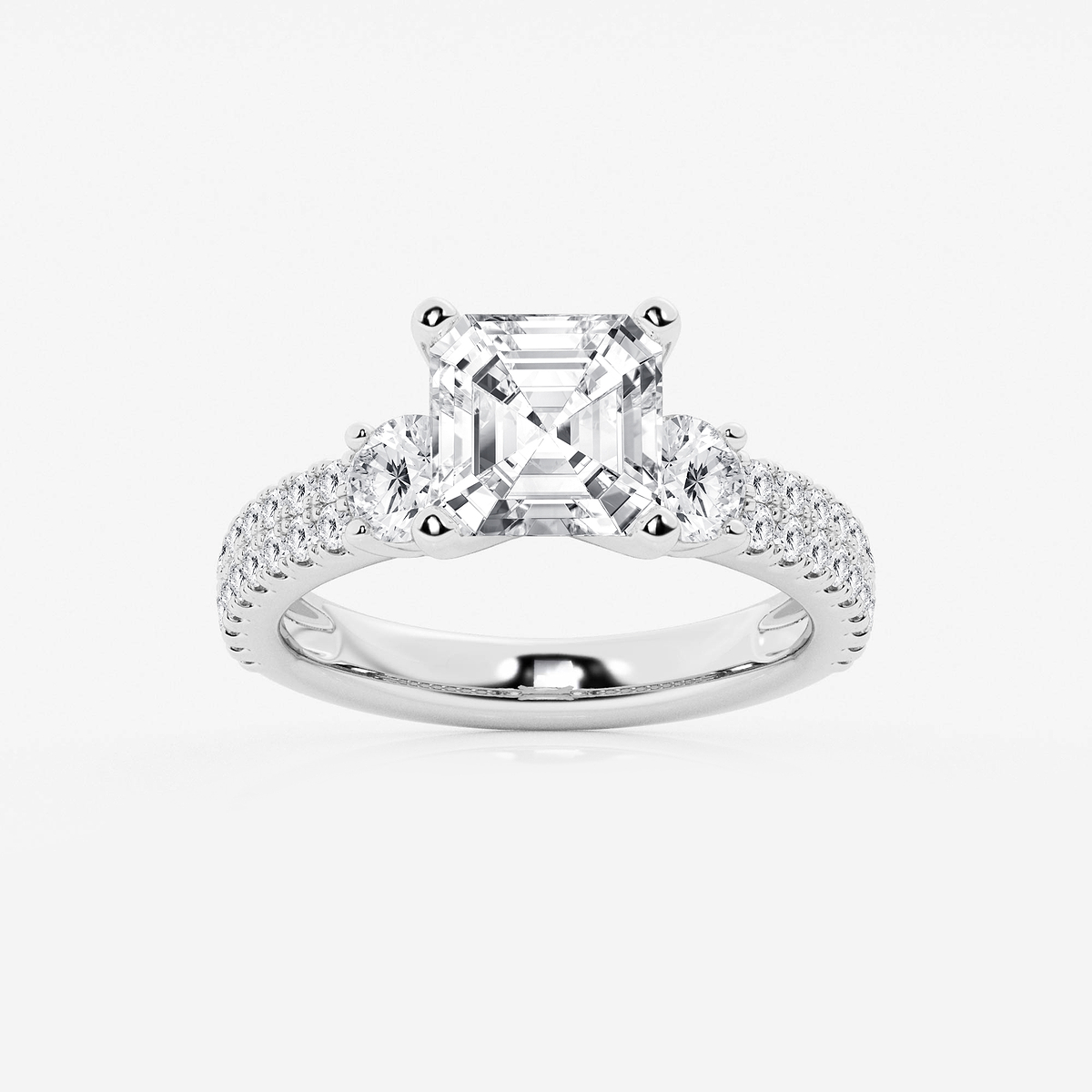 4 ctw Asscher Lab Grown Diamond Engagement Ring with Double Row Side Accents