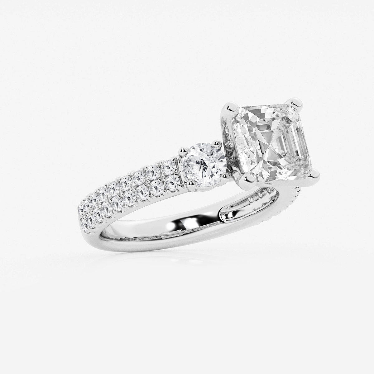 Additional Image 1 for  4 ctw Asscher Lab Grown Diamond Engagement Ring with Double Row Side Accents