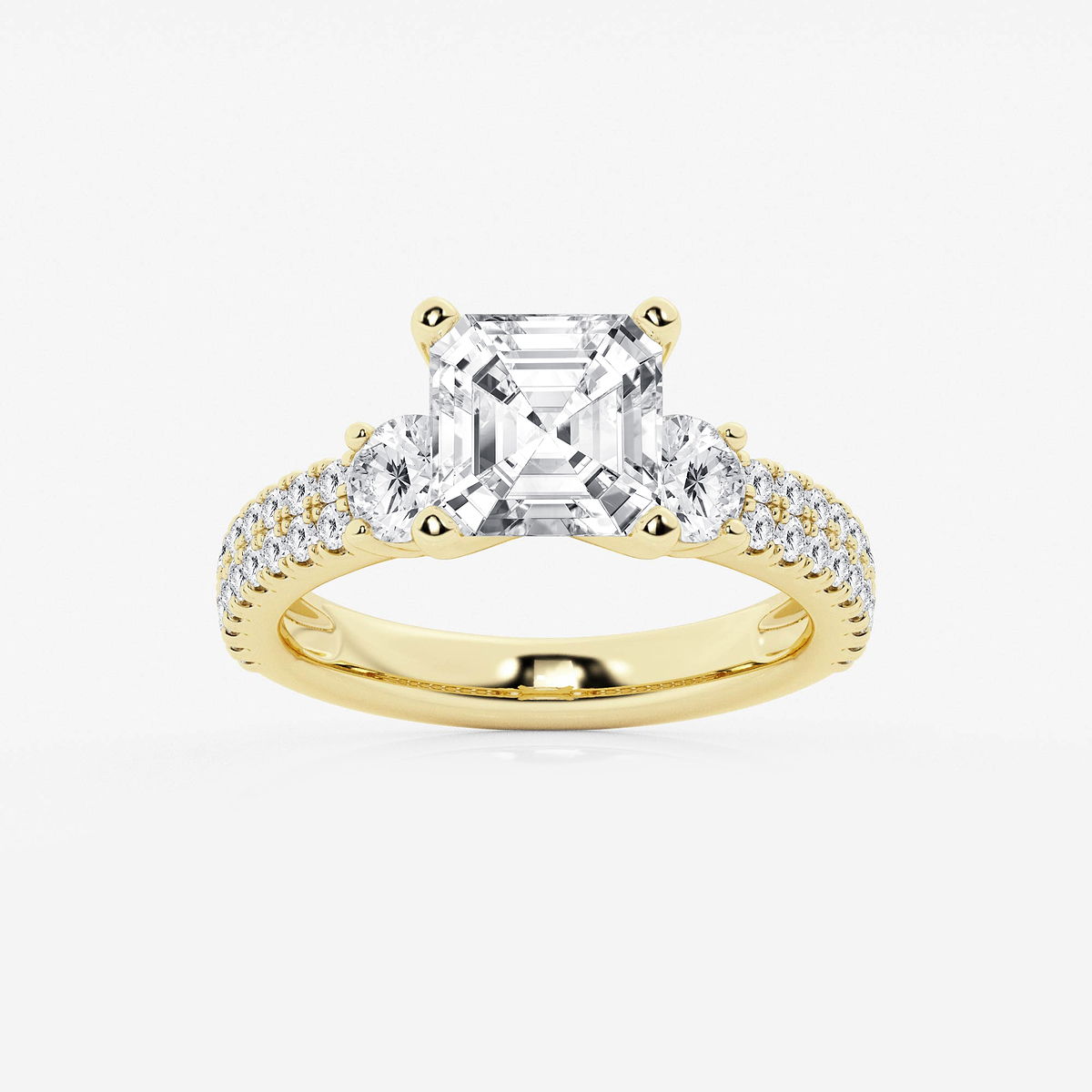 4 ctw Asscher Lab Grown Diamond Engagement Ring with Double Row Side Accents