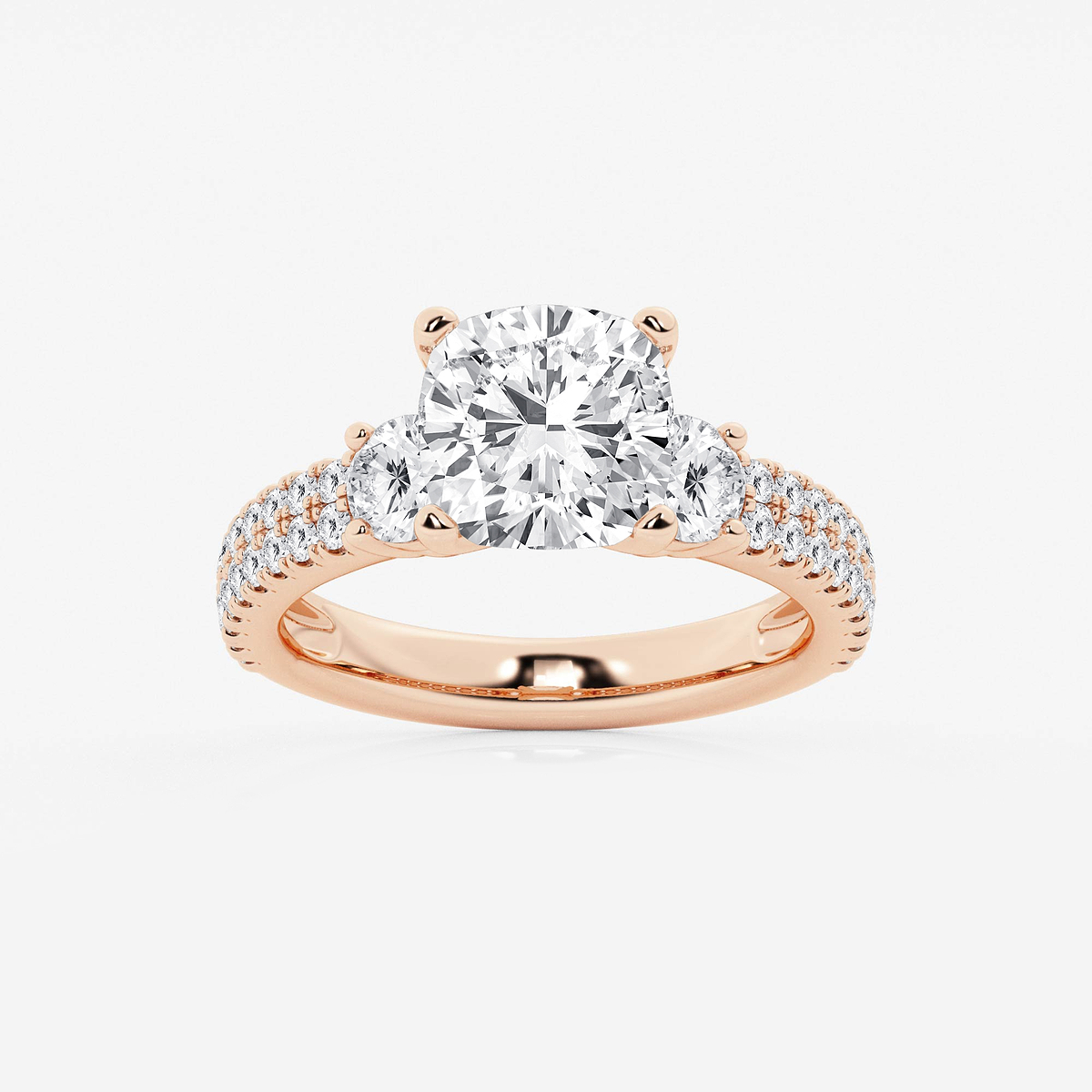 4 ctw Cushion Lab Grown Diamond Engagement Ring with Double Row Side Accents