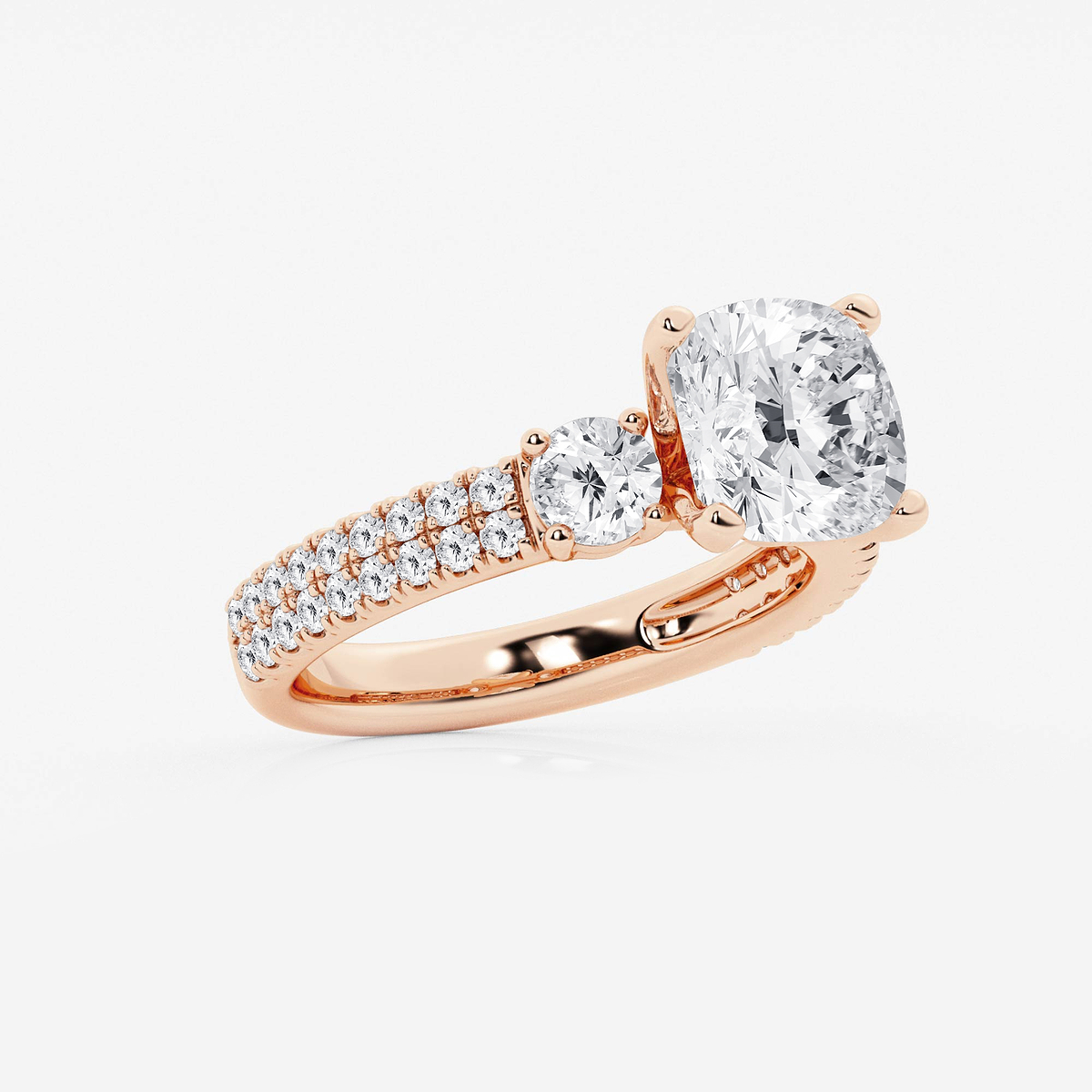 Additional Image 1 for  4 ctw Cushion Lab Grown Diamond Engagement Ring with Double Row Side Accents