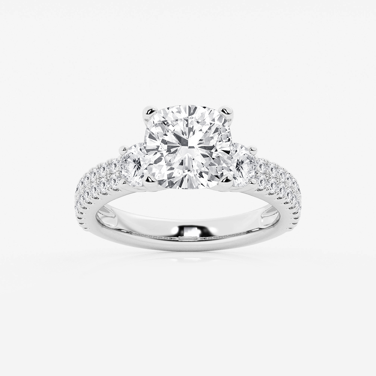 4 ctw Cushion Lab Grown Diamond Engagement Ring with Double Row Side Accents