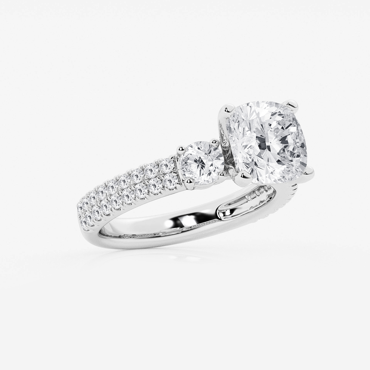 Additional Image 1 for  4 ctw Cushion Lab Grown Diamond Engagement Ring with Double Row Side Accents