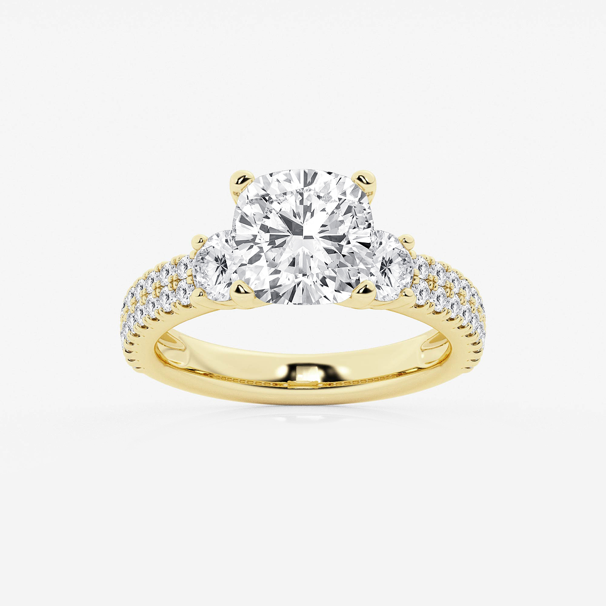 4 ctw Cushion Lab Grown Diamond Engagement Ring with Double Row Side Accents