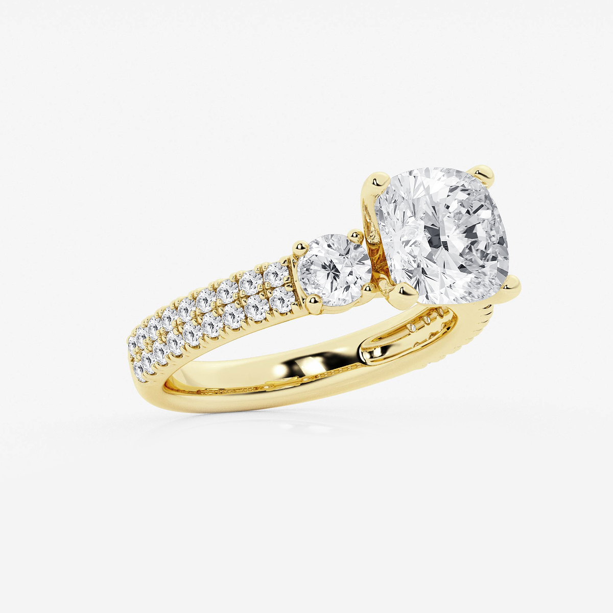 Additional Image 1 for  4 ctw Cushion Lab Grown Diamond Engagement Ring with Double Row Side Accents