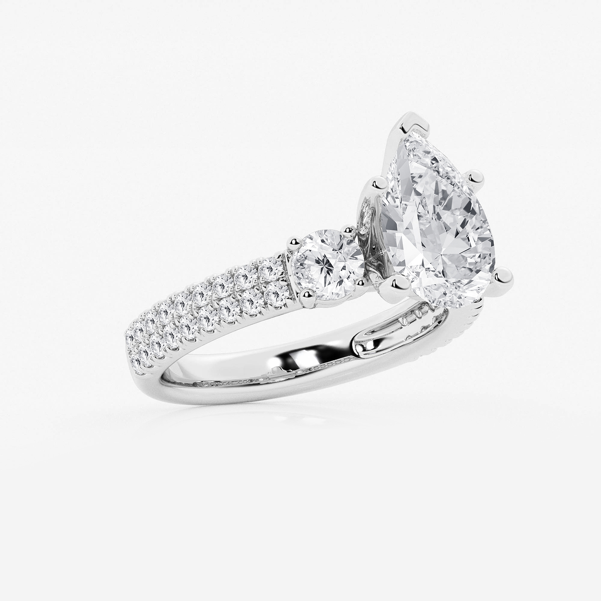 Additional Image 1 for  4 ctw Pear Lab Grown Diamond Engagement Ring with Double Row Side Accents
