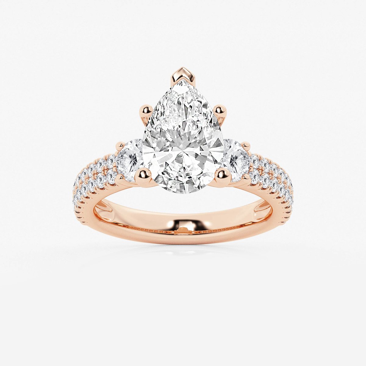 4 ctw Pear Lab Grown Diamond Engagement Ring with Double Row Side Accents