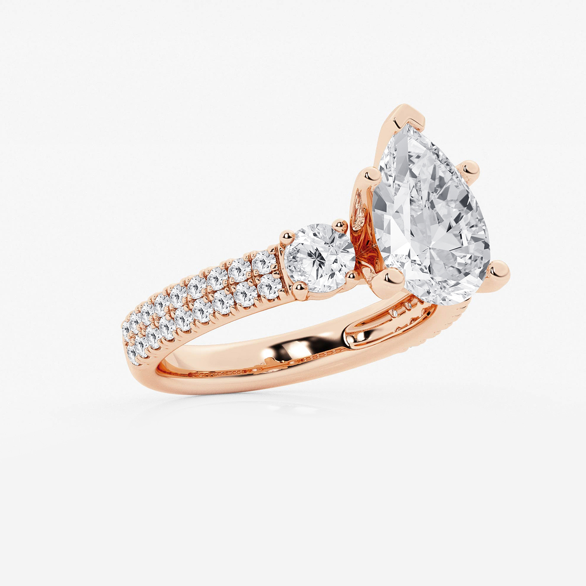 Additional Image 1 for  4 ctw Pear Lab Grown Diamond Engagement Ring with Double Row Side Accents