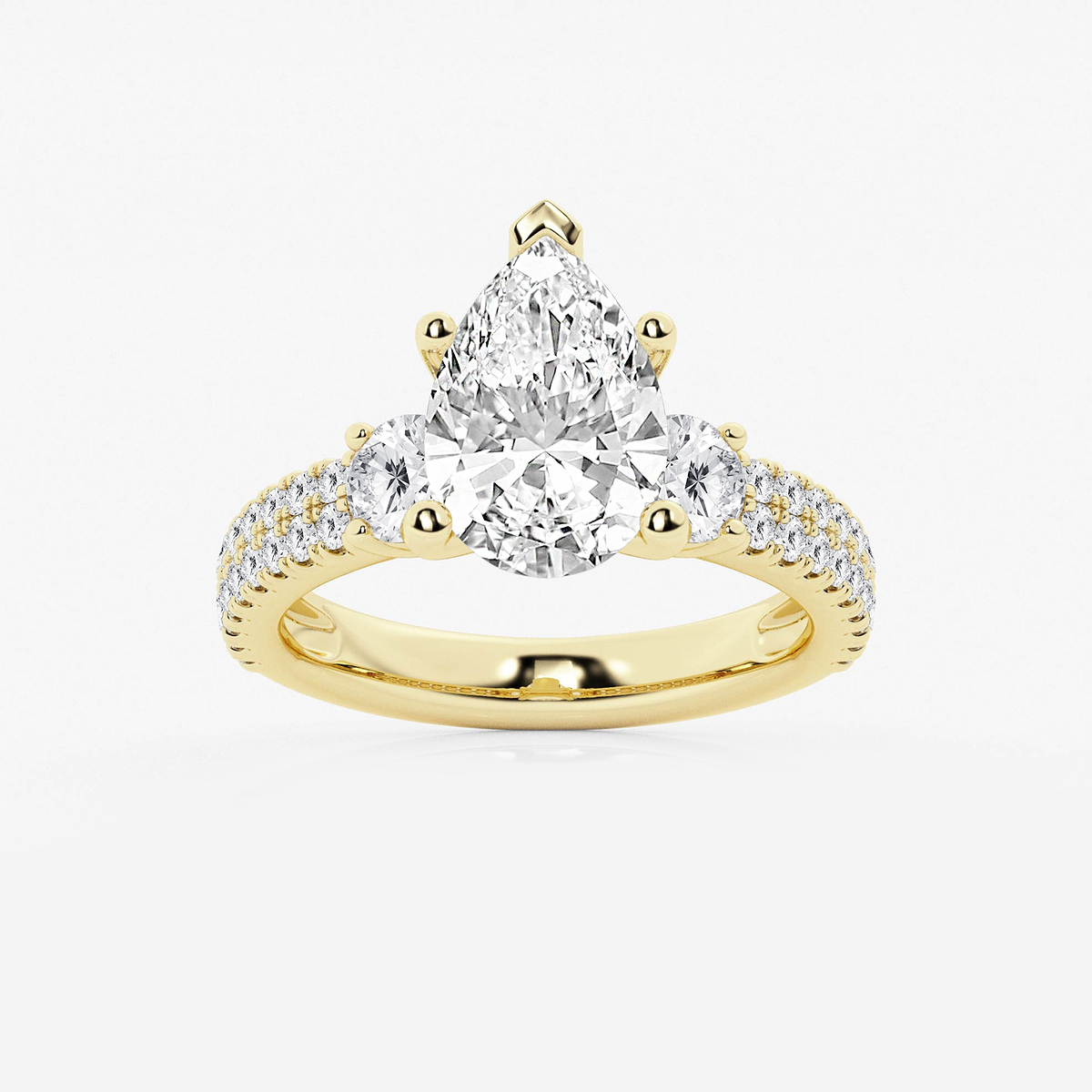 4 ctw Pear Lab Grown Diamond Engagement Ring with Double Row Side Accents