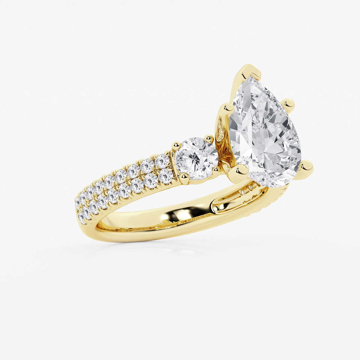 Additional Image 1 for  4 ctw Pear Lab Grown Diamond Engagement Ring with Double Row Side Accents