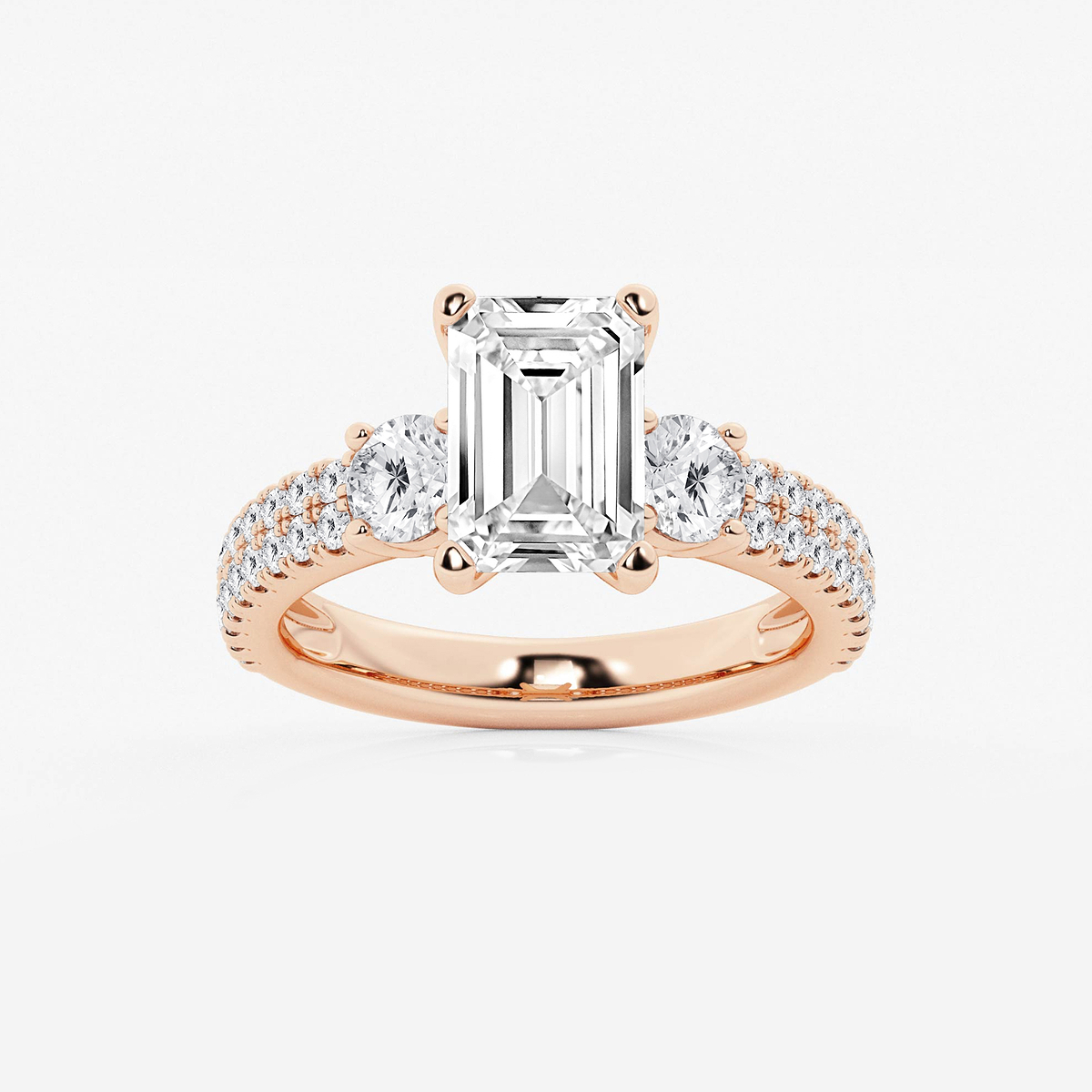 4 ctw Emerald Lab Grown Diamond Engagement Ring with Double Row Side Accents