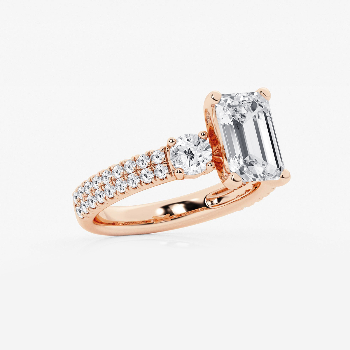 Additional Image 1 for  4 ctw Emerald Lab Grown Diamond Engagement Ring with Double Row Side Accents