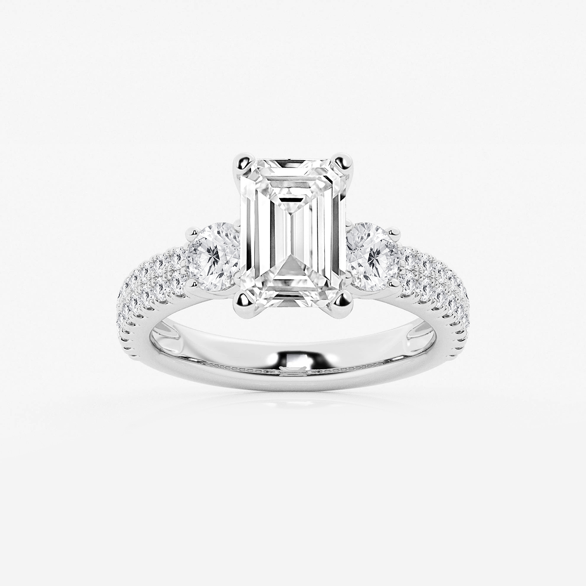 4 ctw Emerald Lab Grown Diamond Engagement Ring with Double Row Side Accents