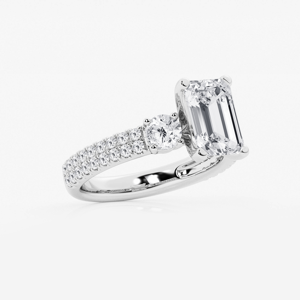 Additional Image 1 for  4 ctw Emerald Lab Grown Diamond Engagement Ring with Double Row Side Accents