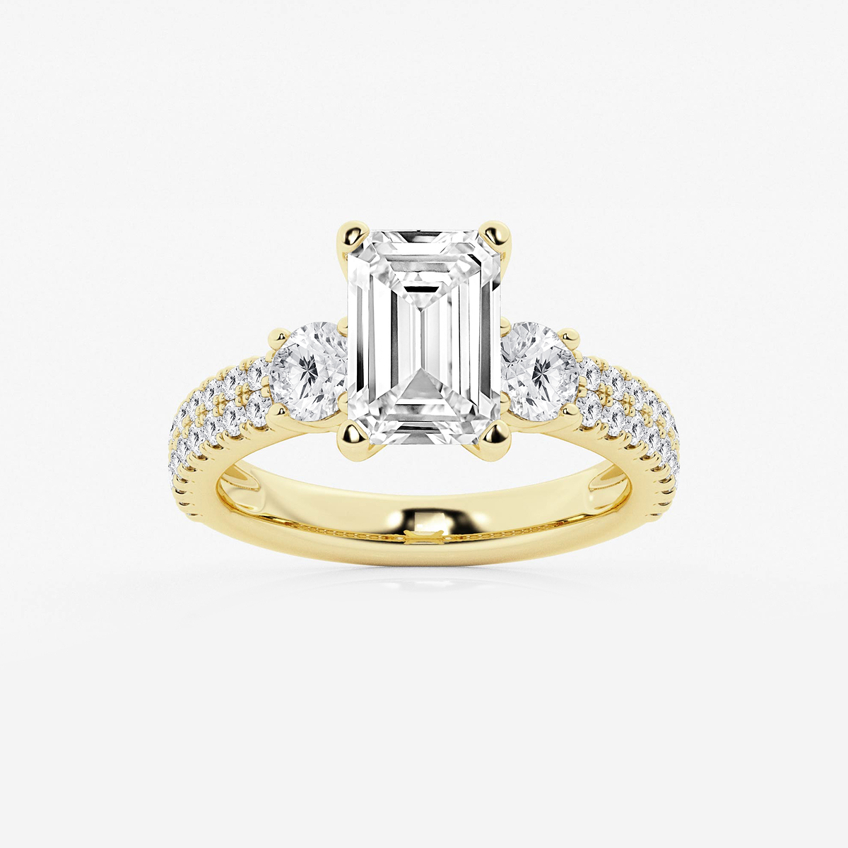 4 ctw Emerald Lab Grown Diamond Engagement Ring with Double Row Side Accents