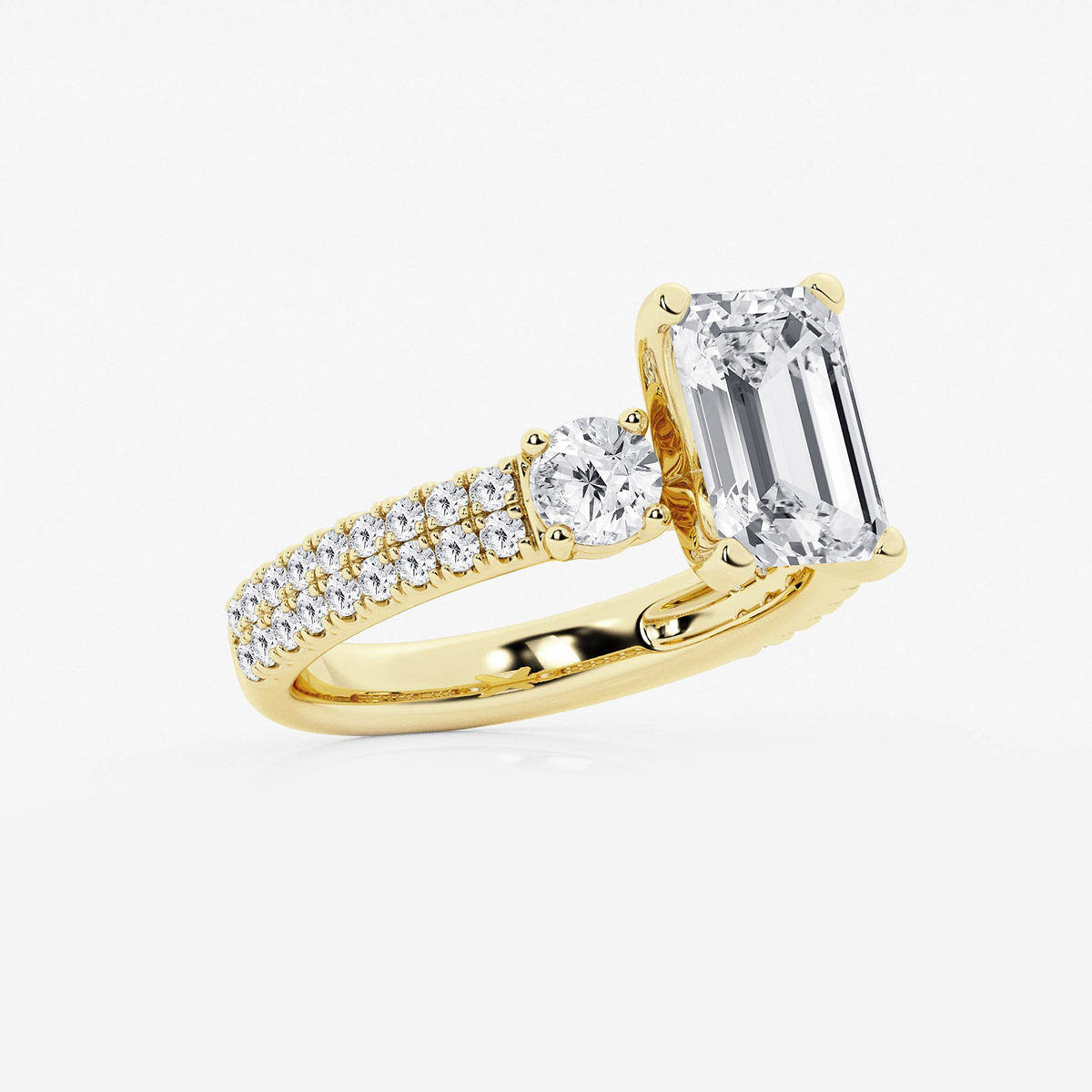Additional Image 1 for  4 ctw Emerald Lab Grown Diamond Engagement Ring with Double Row Side Accents