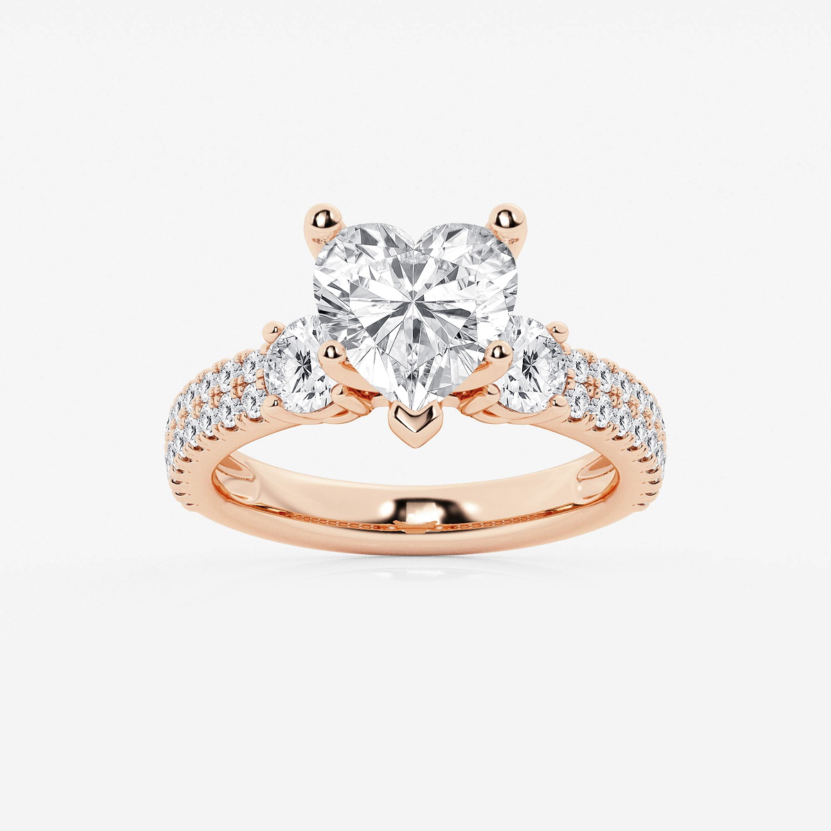4 ctw Heart Lab Grown Diamond Engagement Ring with Double Row Side Accents
