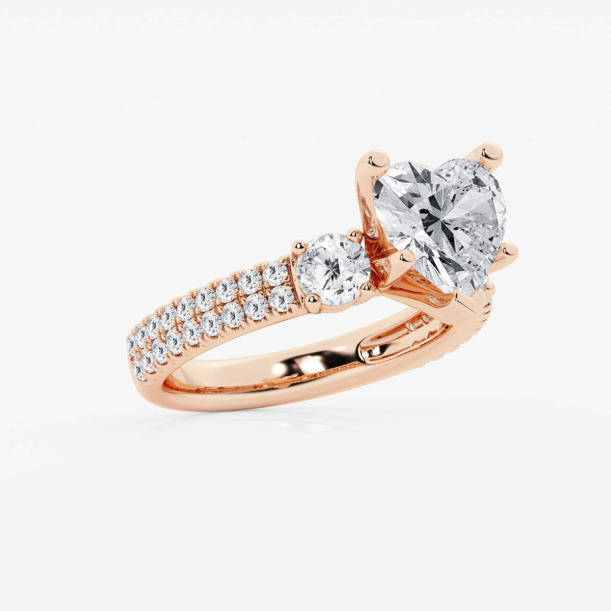 Additional Image 1 for  4 ctw Heart Lab Grown Diamond Engagement Ring with Double Row Side Accents