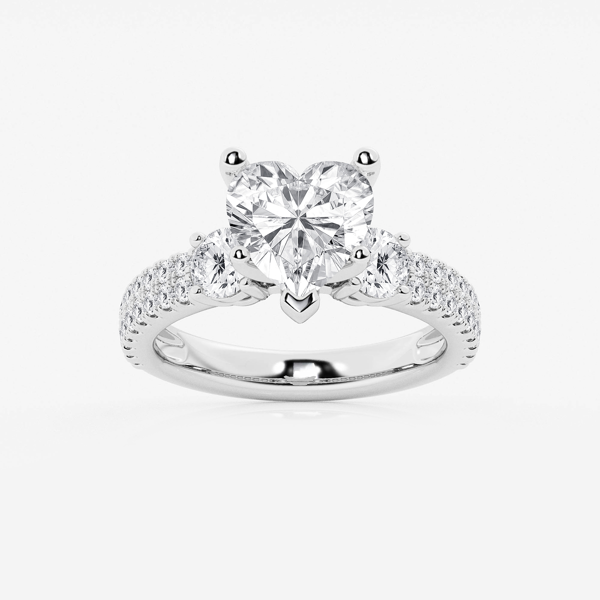 4 ctw Heart Lab Grown Diamond Engagement Ring with Double Row Side Accents