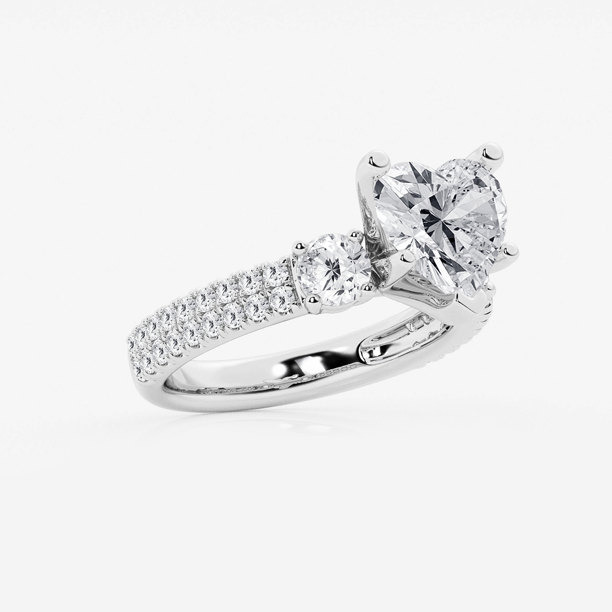 Additional Image 1 for  4 ctw Heart Lab Grown Diamond Engagement Ring with Double Row Side Accents