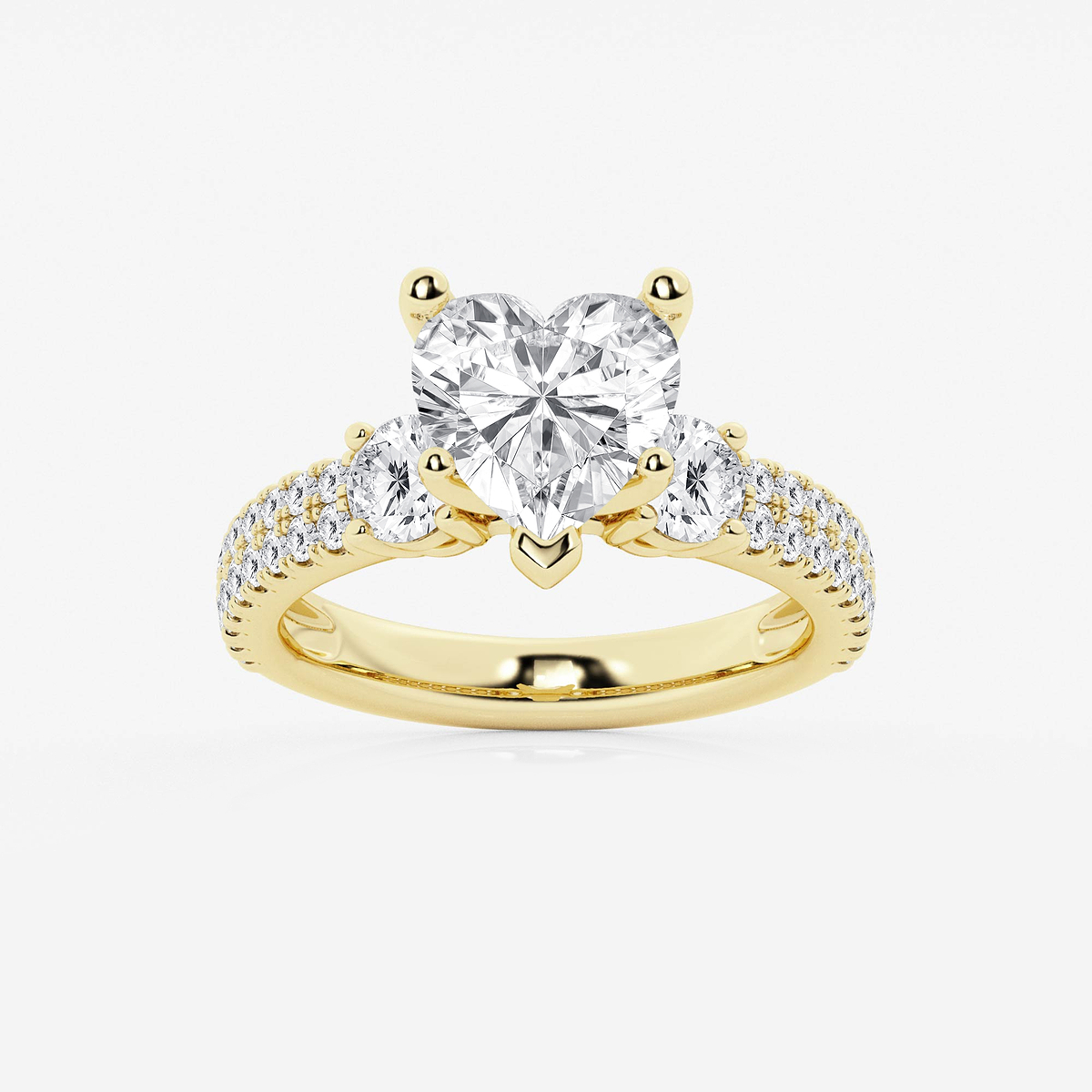 4 ctw Heart Lab Grown Diamond Engagement Ring with Double Row Side Accents