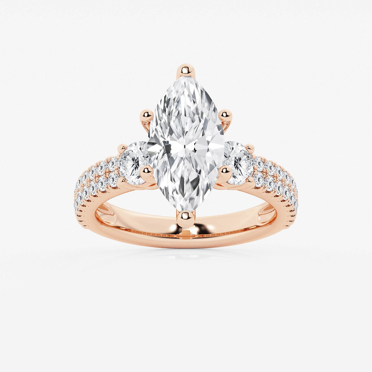4 ctw Marquise Lab Grown Diamond Engagement Ring with Double Row Side Accents