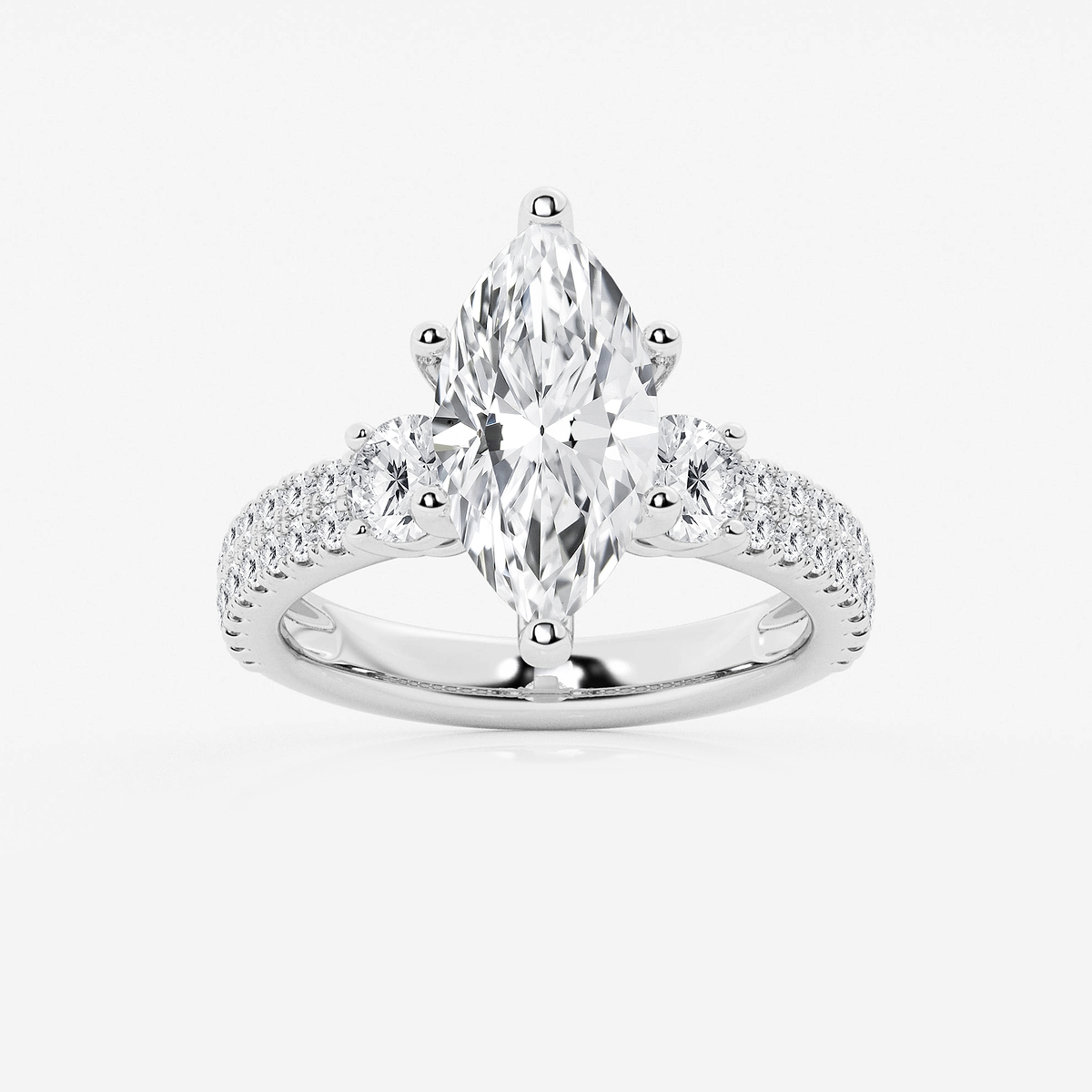 4 ctw Marquise Lab Grown Diamond Engagement Ring with Double Row Side Accents