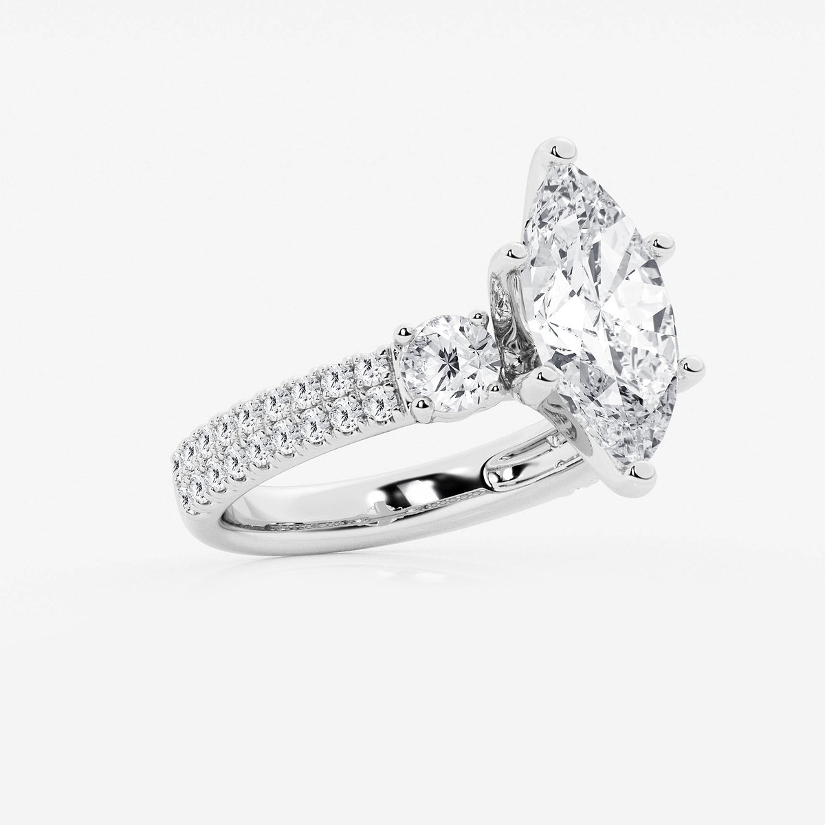 Additional Image 1 for  4 ctw Marquise Lab Grown Diamond Engagement Ring with Double Row Side Accents
