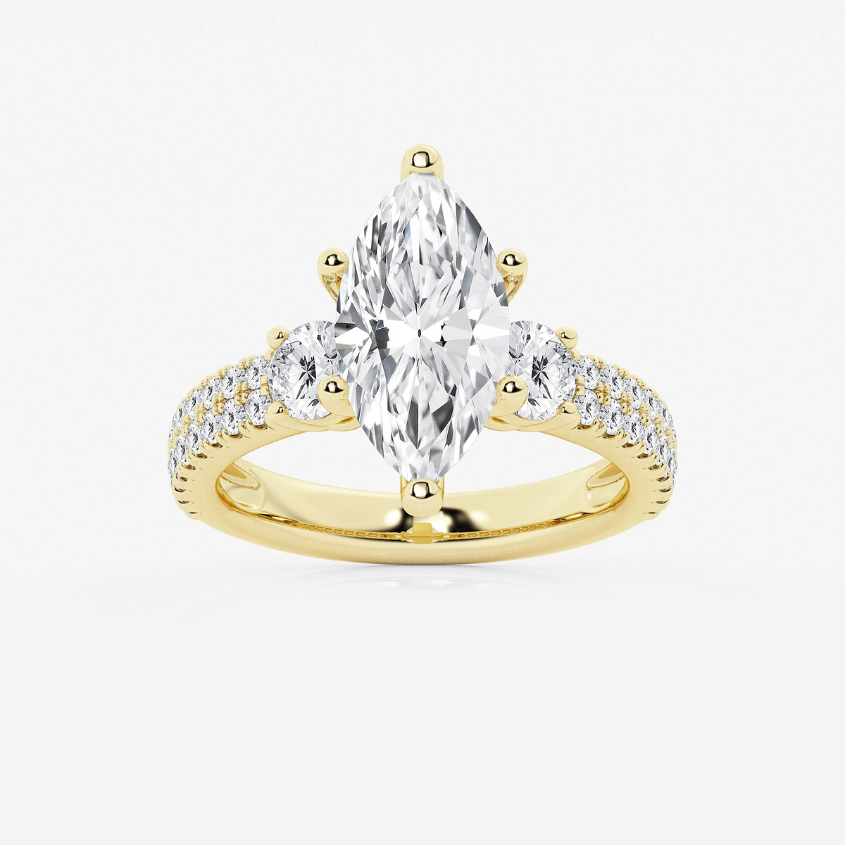 4 ctw Marquise Lab Grown Diamond Engagement Ring with Double Row Side Accents