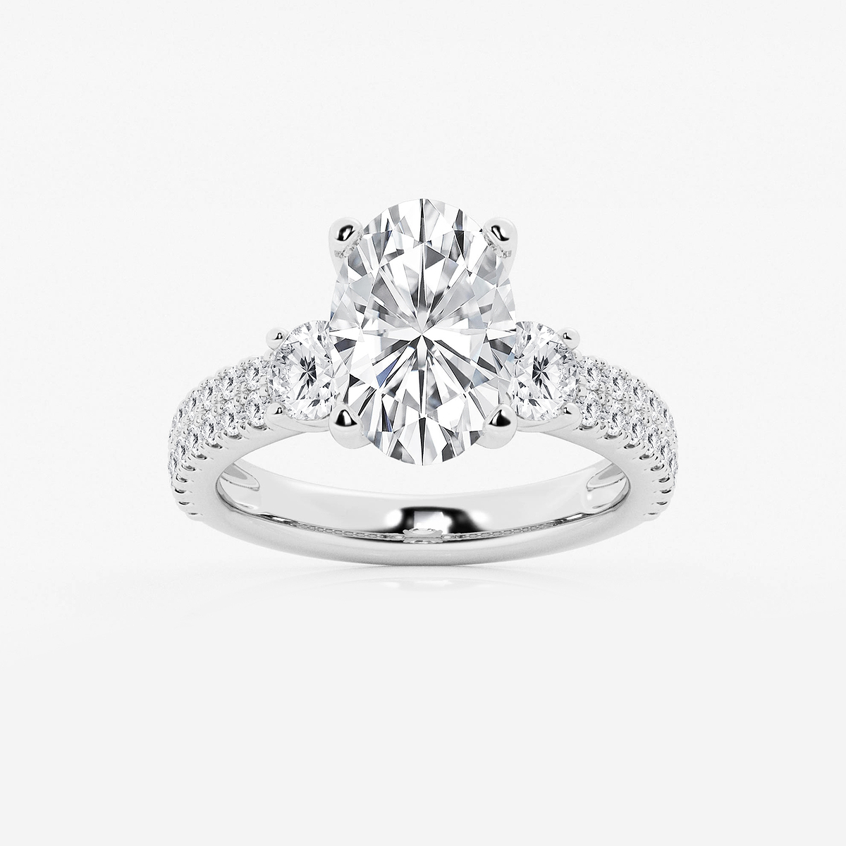4 ctw Oval Lab Grown Diamond Engagement Ring with Double Row Side Accents