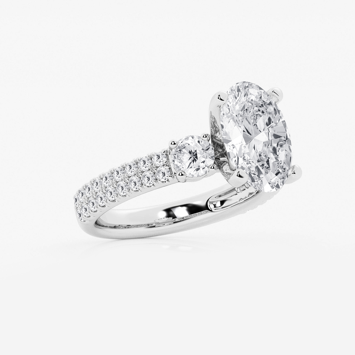Additional Image 1 for  4 ctw Oval Lab Grown Diamond Engagement Ring with Double Row Side Accents