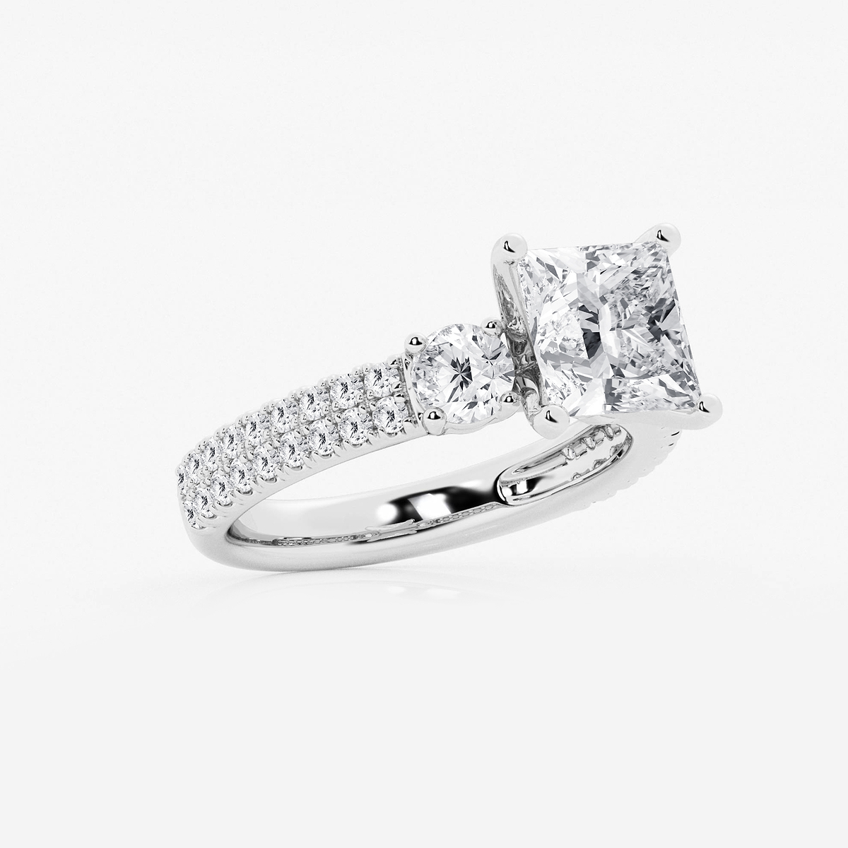 Additional Image 1 for  4 ctw Princess Lab Grown Diamond Engagement Ring with Double Row Side Accents
