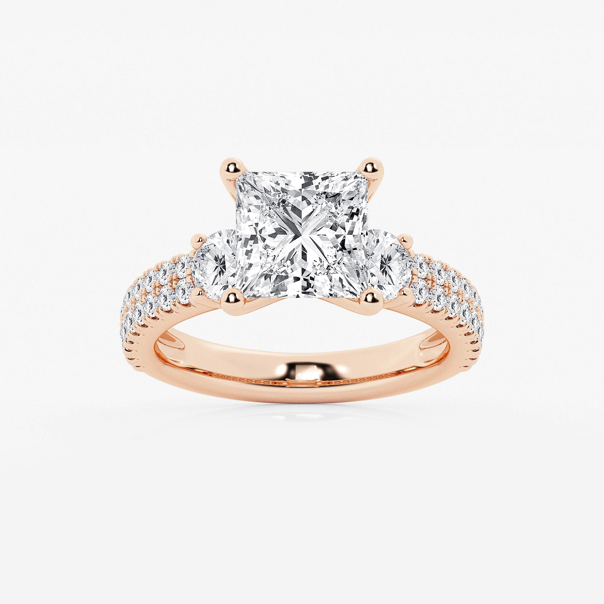 4 ctw Princess Lab Grown Diamond Engagement Ring with Double Row Side Accents