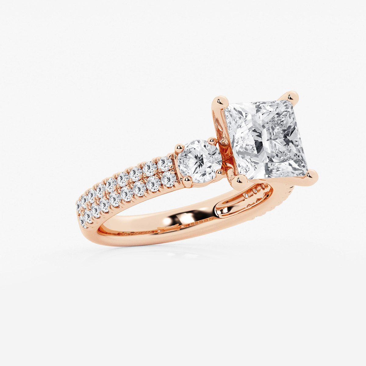 Additional Image 1 for  4 ctw Princess Lab Grown Diamond Engagement Ring with Double Row Side Accents