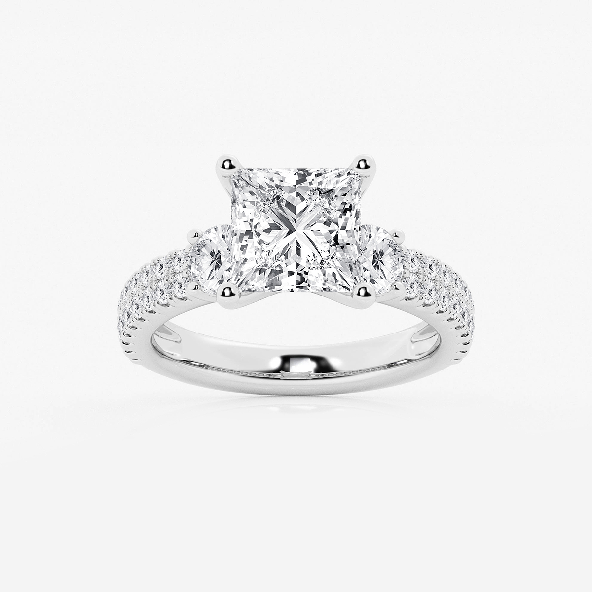 4 ctw Princess Lab Grown Diamond Engagement Ring with Double Row Side Accents