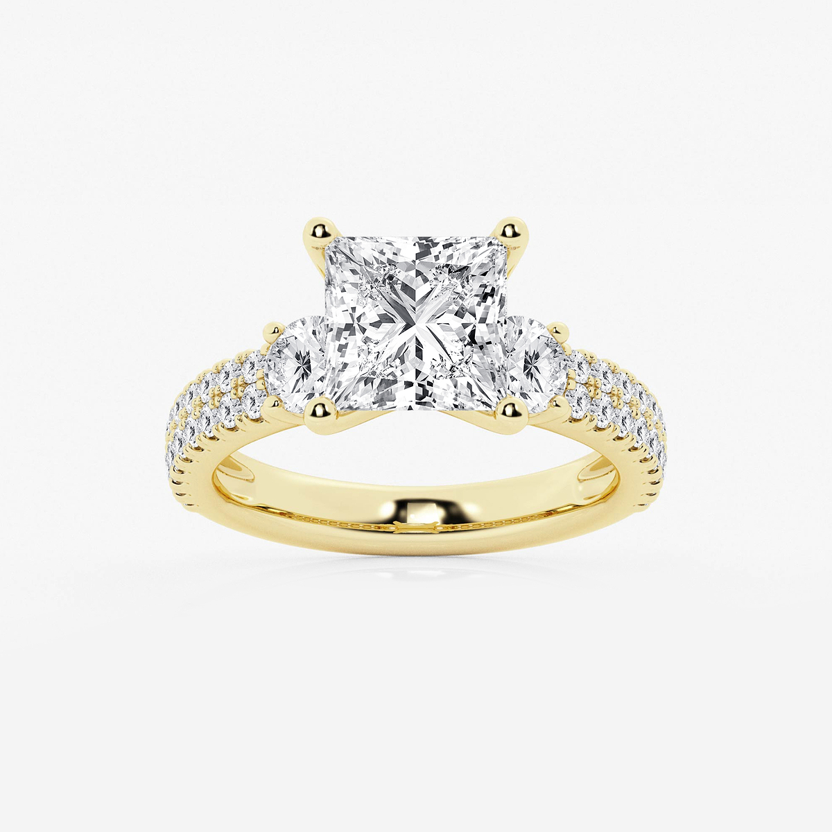 4 ctw Princess Lab Grown Diamond Engagement Ring with Double Row Side Accents