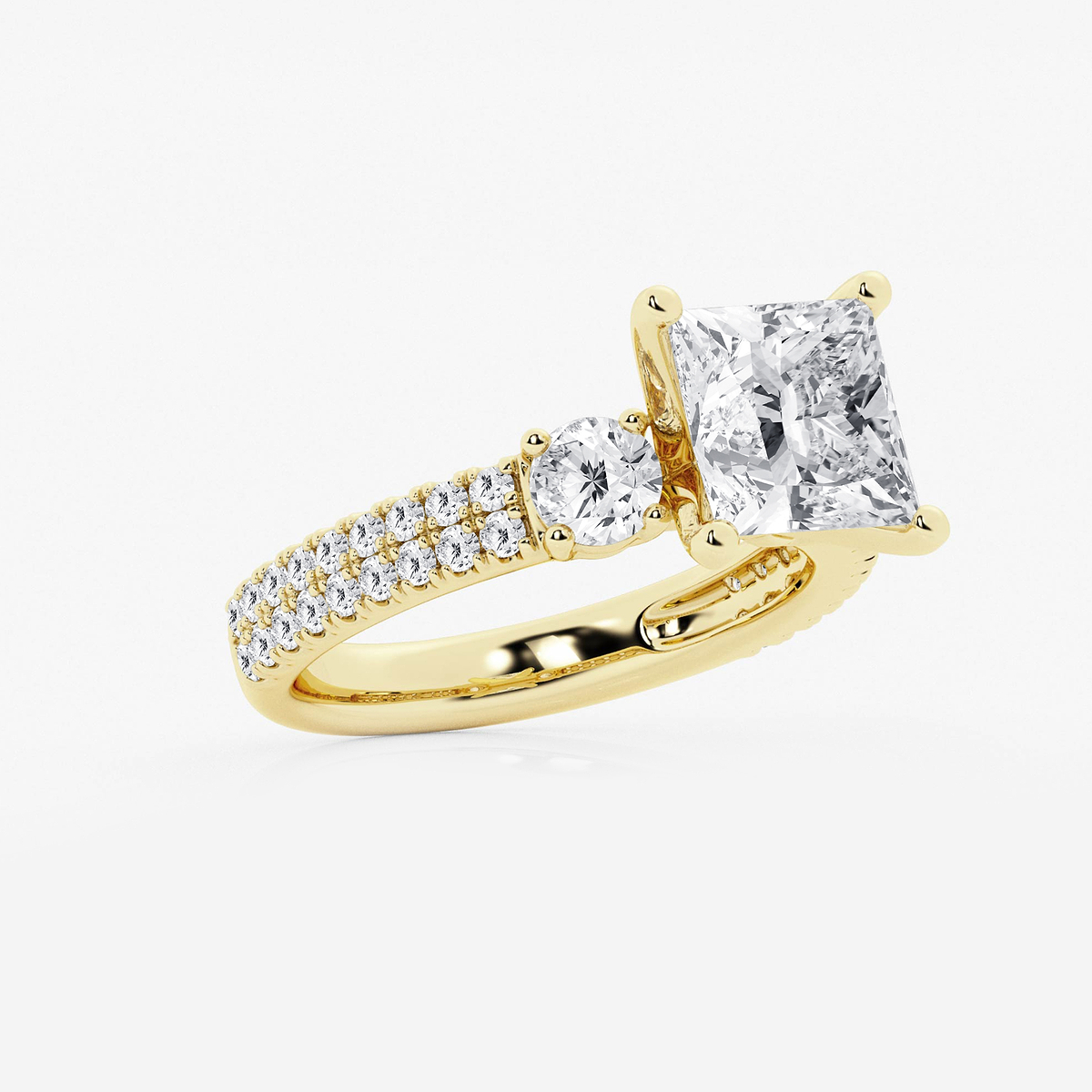 Additional Image 1 for  4 ctw Princess Lab Grown Diamond Engagement Ring with Double Row Side Accents