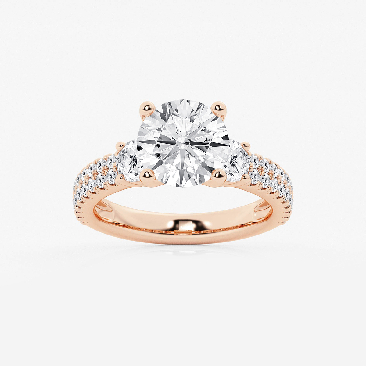 4 ctw Round Lab Grown Diamond Engagement Ring with Double Row Side Accents