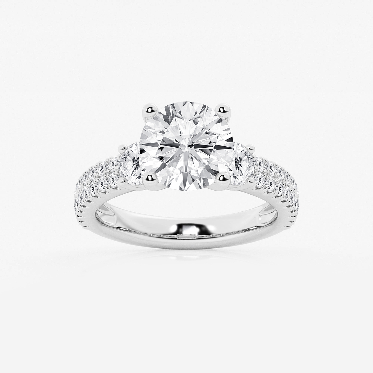 4 ctw Round Lab Grown Diamond Engagement Ring with Double Row Side Accents