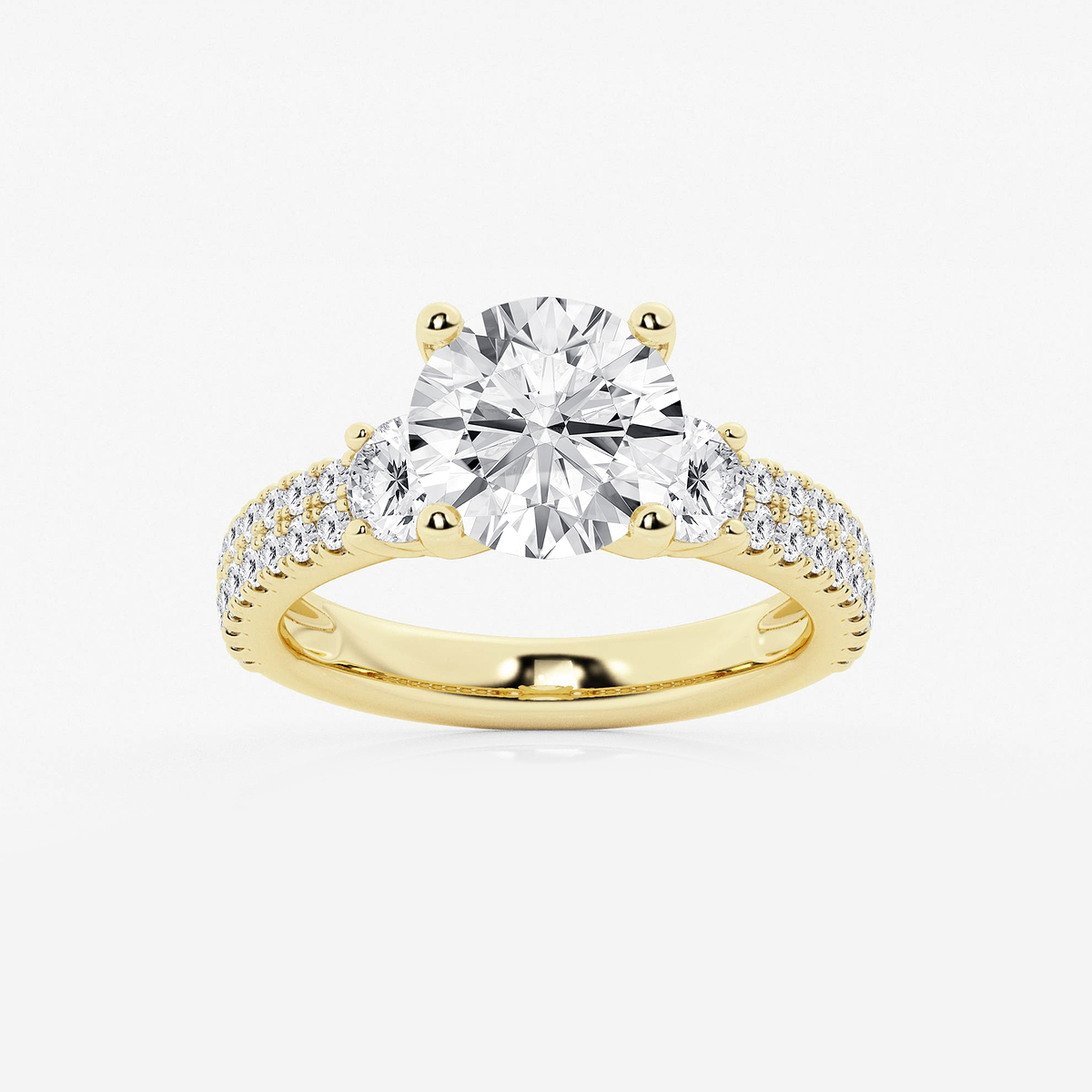 4 ctw Round Lab Grown Diamond Engagement Ring with Double Row Side Accents