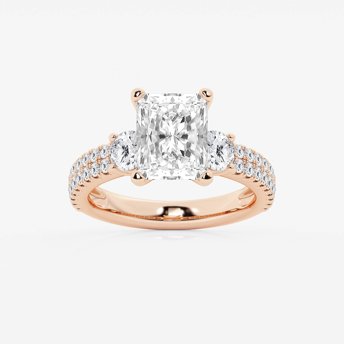 4 ctw Radiant Lab Grown Diamond Engagement Ring with Double Row Side Accents