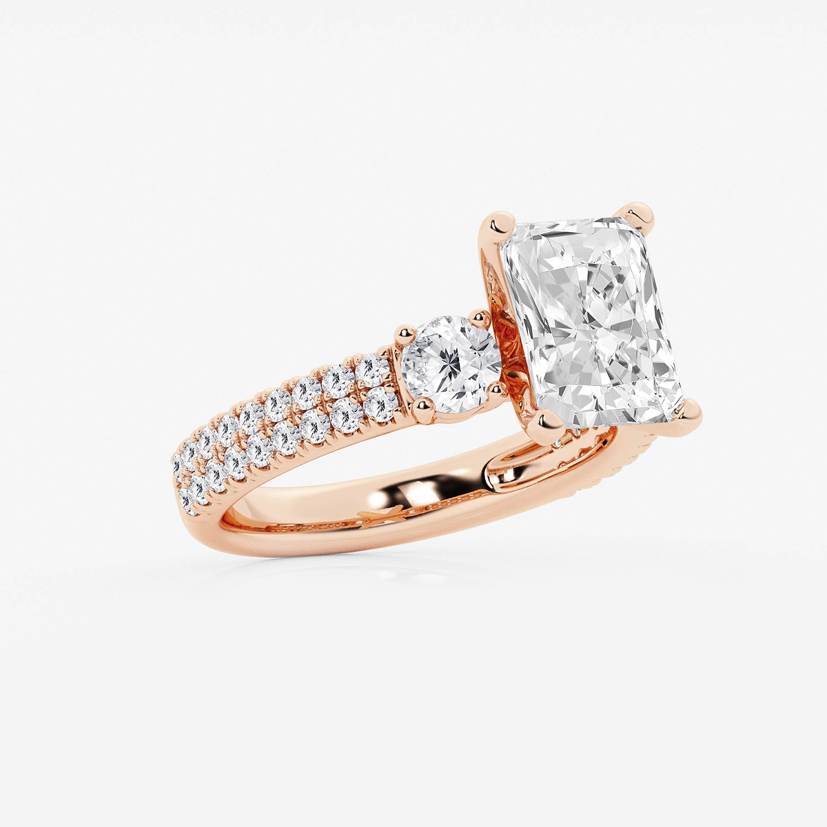 Additional Image 1 for  4 ctw Radiant Lab Grown Diamond Engagement Ring with Double Row Side Accents
