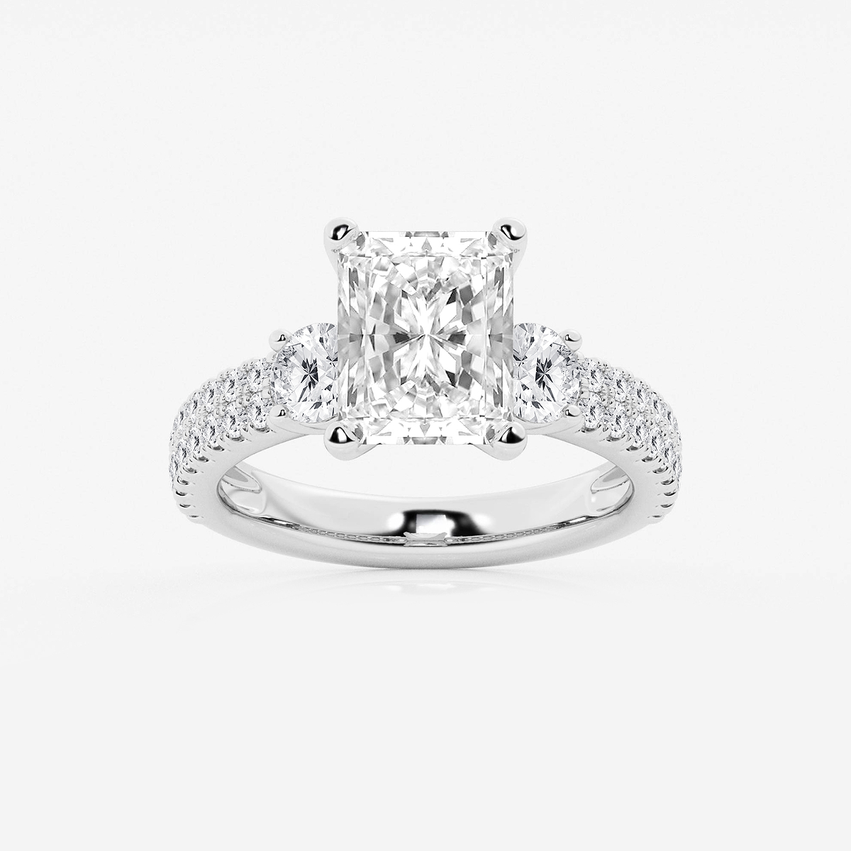 4 ctw Radiant Lab Grown Diamond Engagement Ring with Double Row Side Accents