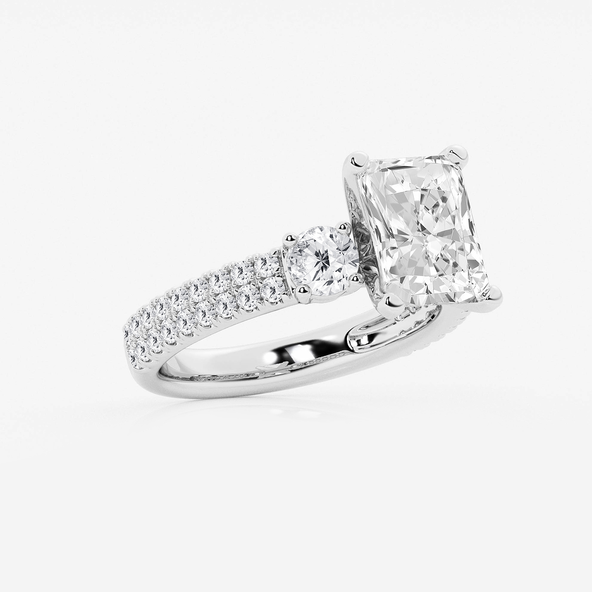 Additional Image 1 for  4 ctw Radiant Lab Grown Diamond Engagement Ring with Double Row Side Accents