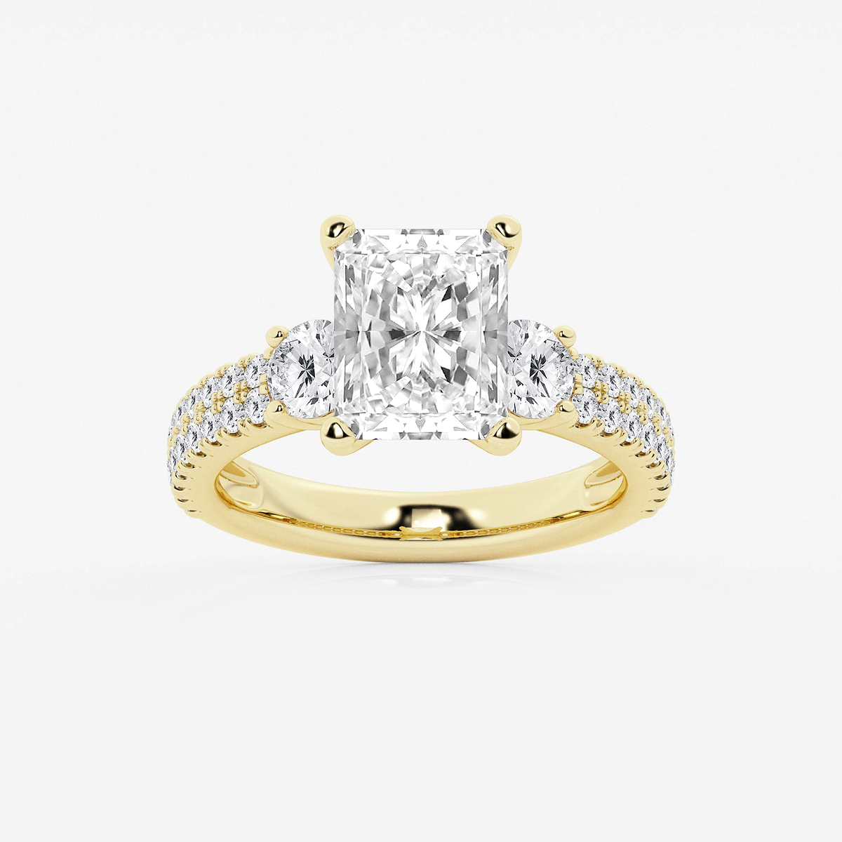 4 ctw Radiant Lab Grown Diamond Engagement Ring with Double Row Side Accents