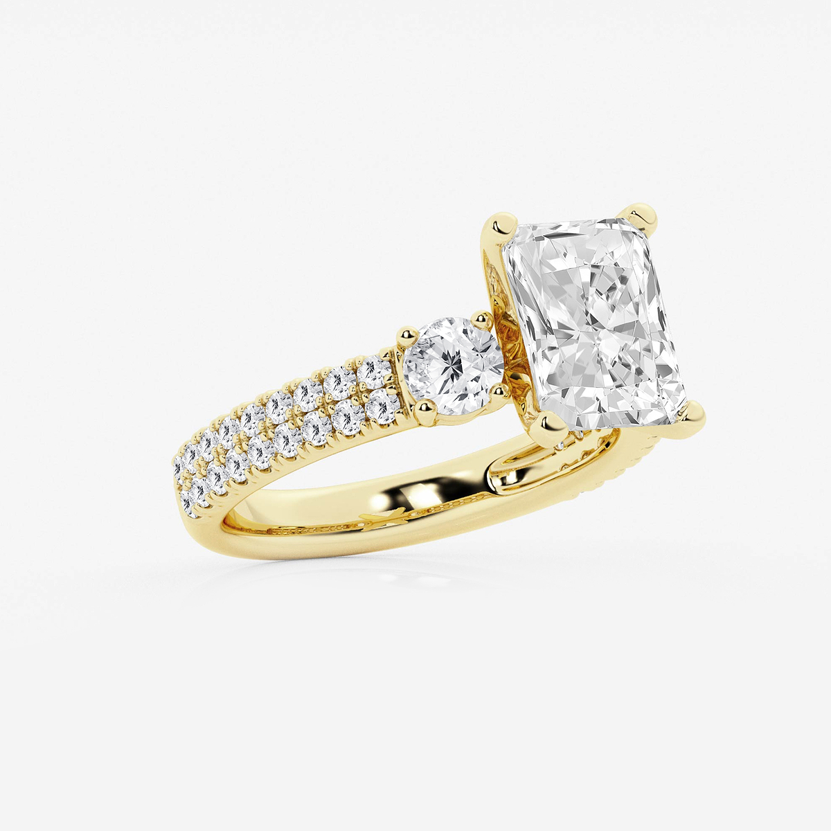 Additional Image 1 for  4 ctw Radiant Lab Grown Diamond Engagement Ring with Double Row Side Accents
