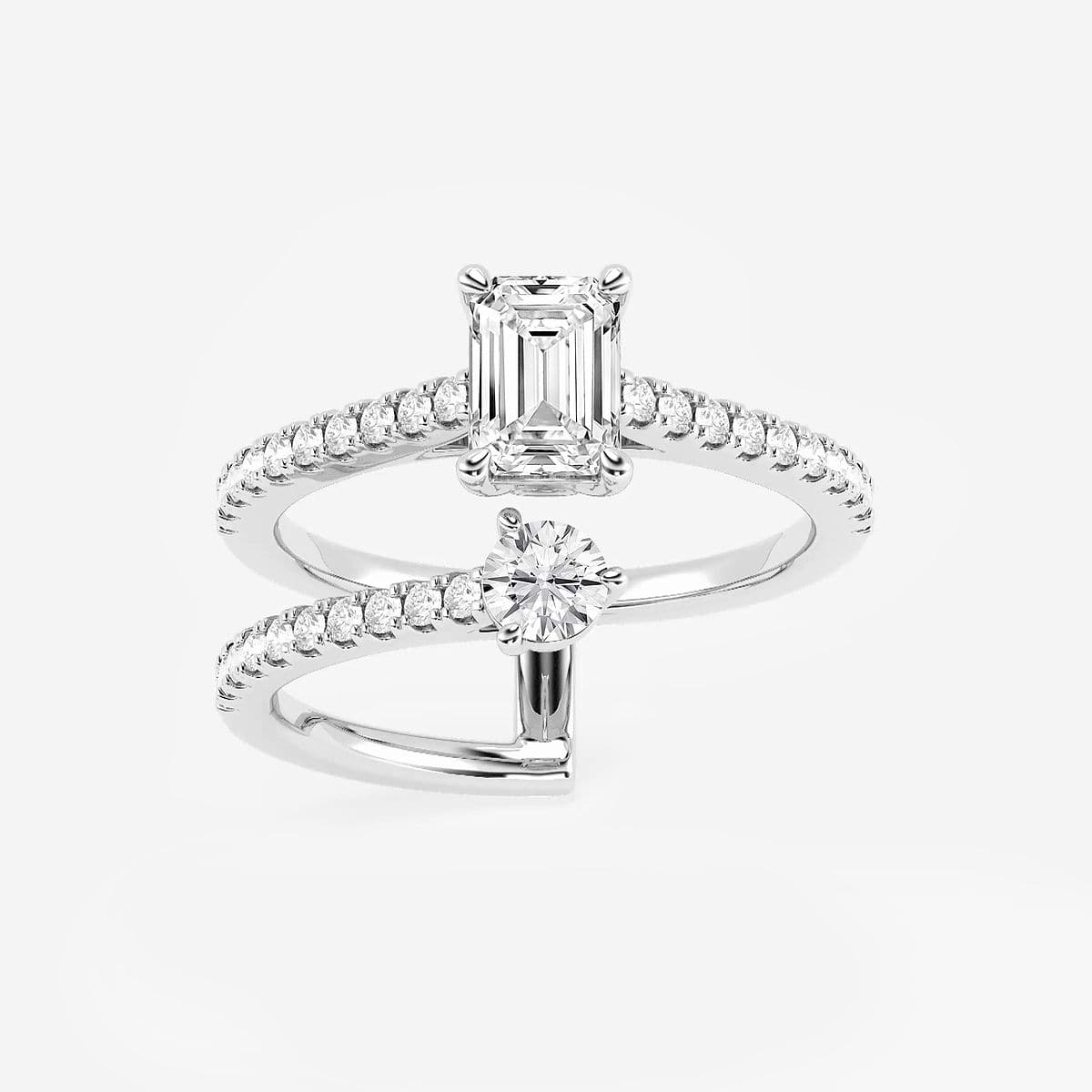 1 1/4 ctw Toi Et Moi Emerald and Round Fashion Ring